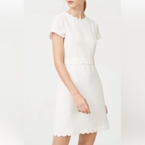 Club Monaco White Scallop-Trim Short Sleeve Dress - Women's